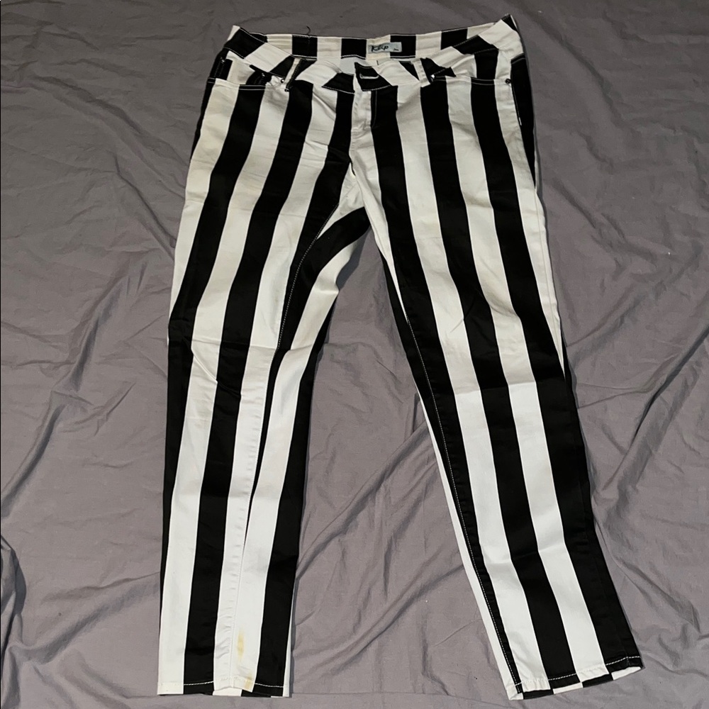 Women's Black and White Striped Jeans